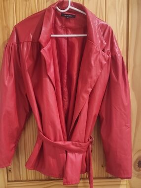 New Look Red Faux Leather Tie-Waist Blazer